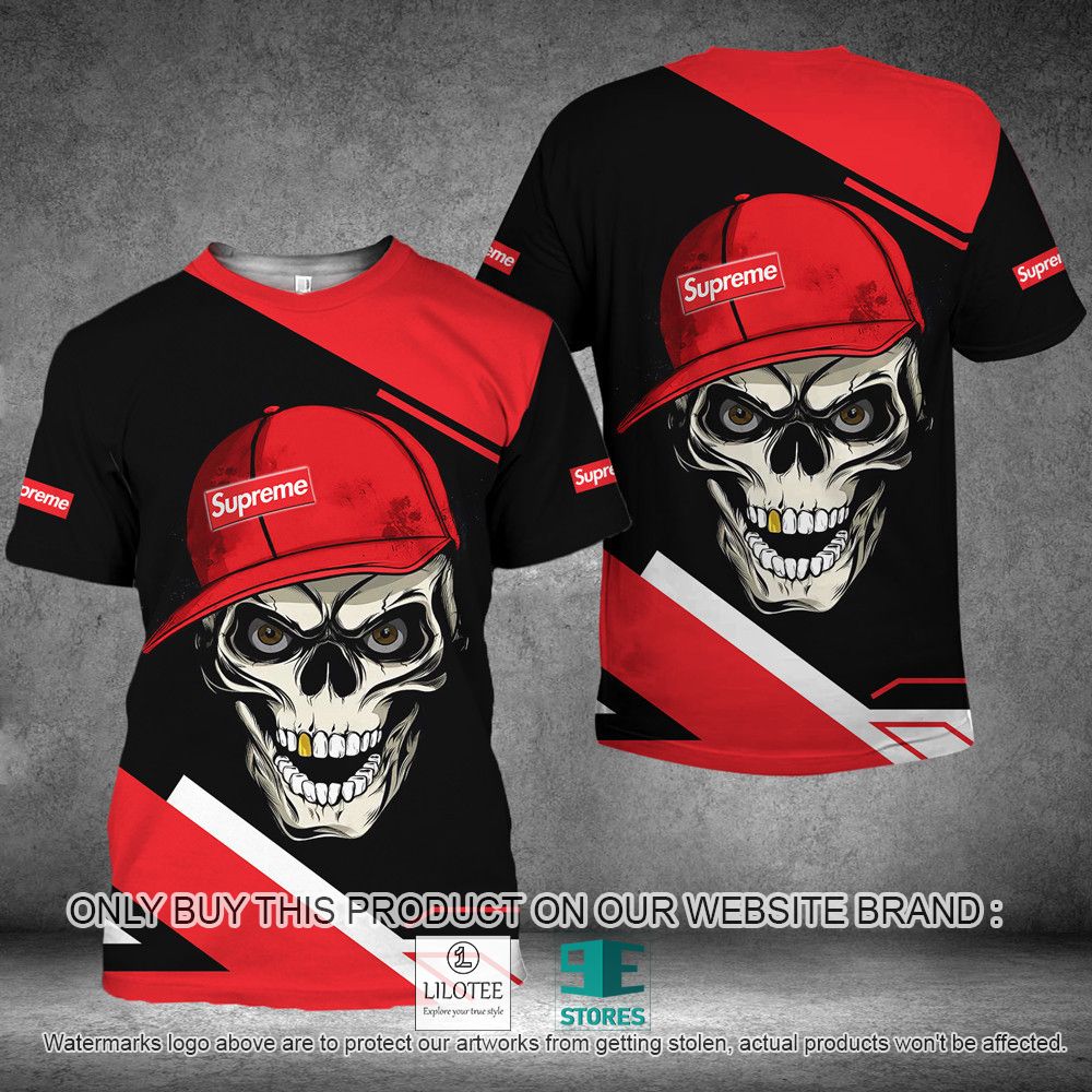 Supreme Red Black Skull Cap 3D Shirt - LIMITED EDITION 11