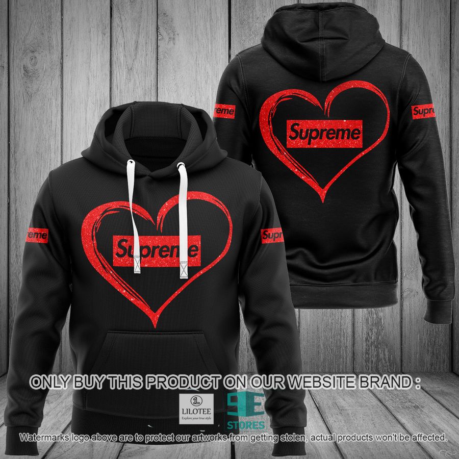 Supreme Red Heart Black 3D All Over Print Hoodie 8