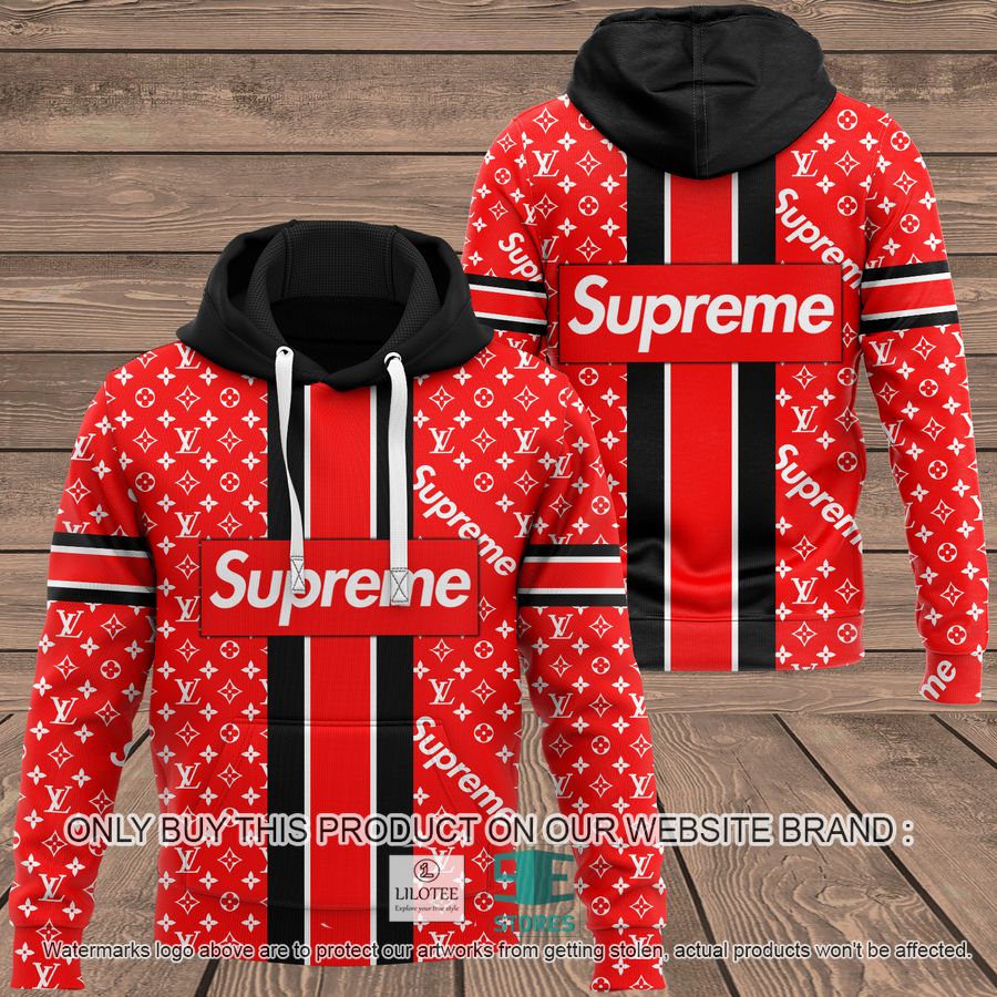 Supreme Red Louis Vuitton Pattern 3D All Over Print Hoodie 8