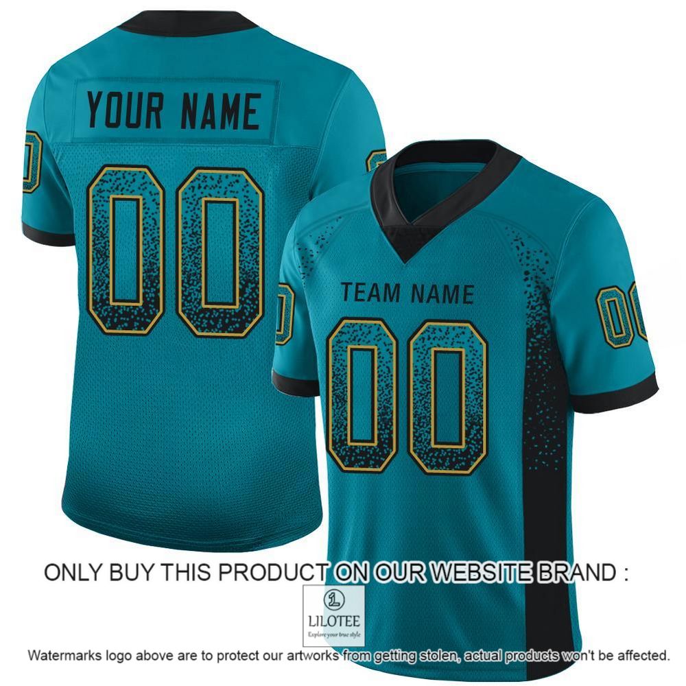 Teal Black-Old Gold Mesh Drift Fashion Personalized Football Jersey - LIMITED EDITION 10