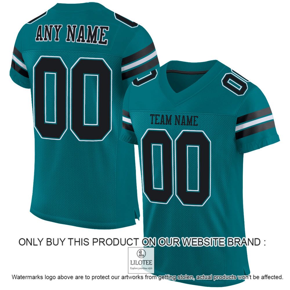 Teal Black-White Color Mesh Authentic Personalized Football Jersey - LIMITED EDITION 10