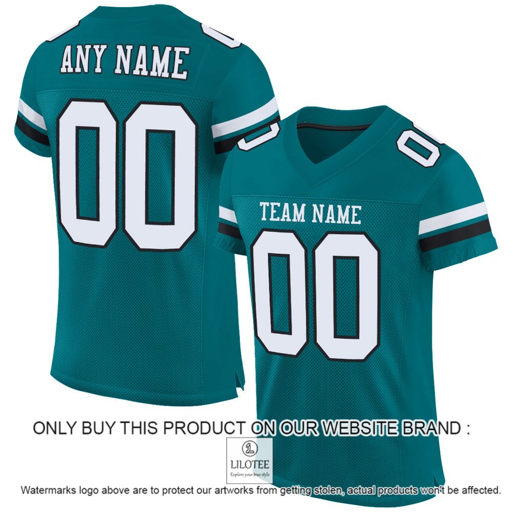 Teal White-Black Color Mesh Authentic Personalized Football Jersey - LIMITED EDITION 11