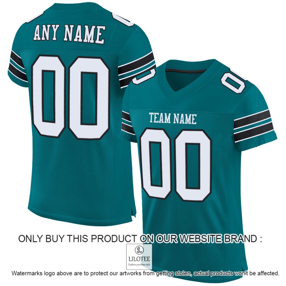 Teal White-Black Mesh Authentic Personalized Football Jersey - LIMITED EDITION 11