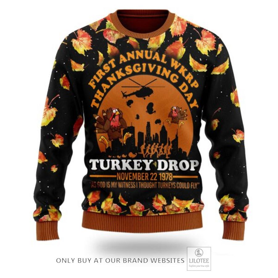 Thanksgiving Falling Leaves Turkey Drop Ugly Sweatshirtsweater 6