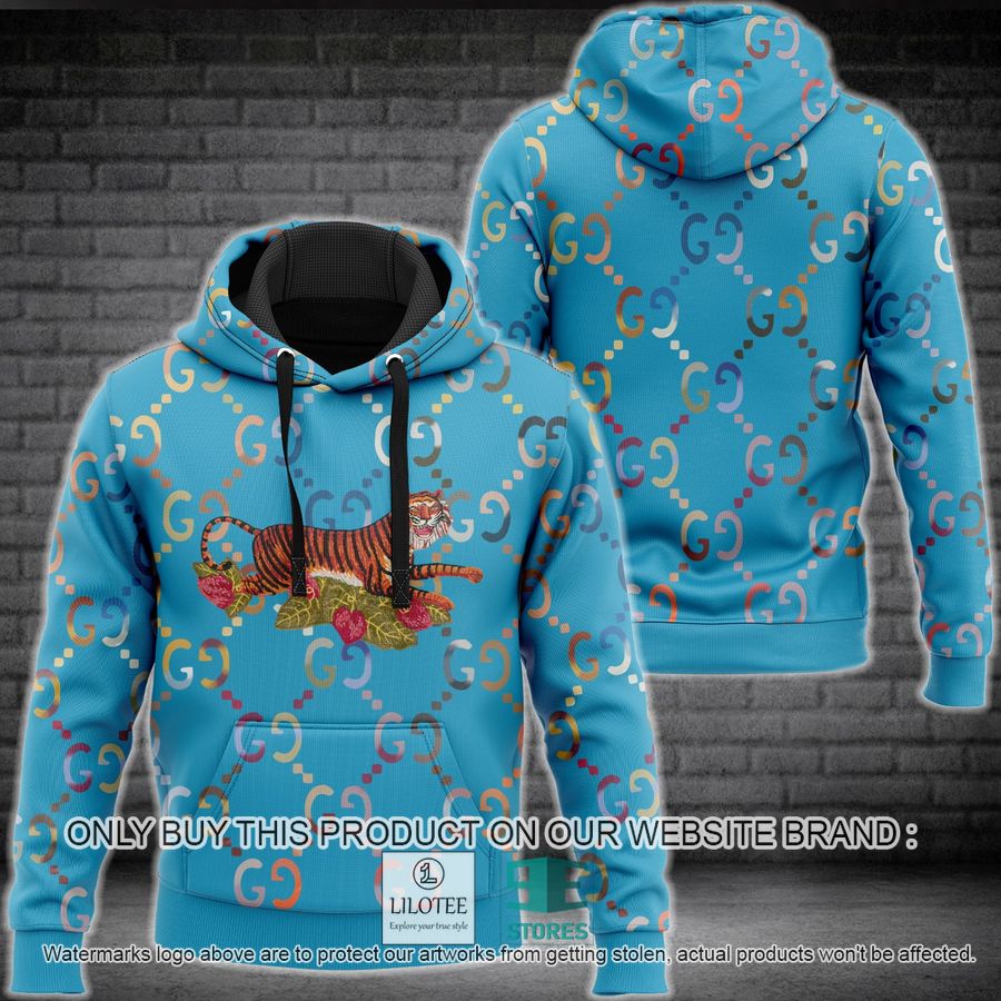 Tiger Gucci blue pattern 3D Hoodie - LIMITED EDITION 9