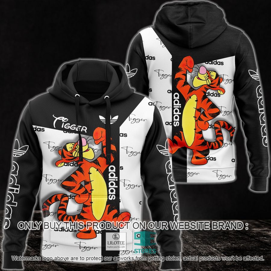 Tigger Adidas Black and White 3D All Over Print Hoodie 9