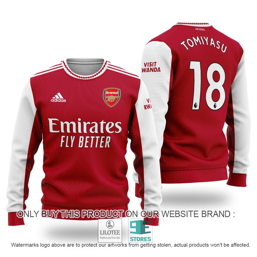 Tomiyasu Takehiro 18 Arsenal FC Emirates Fly Better Adidas Ugly Christmas Sweater - LIMITED EDITION 9