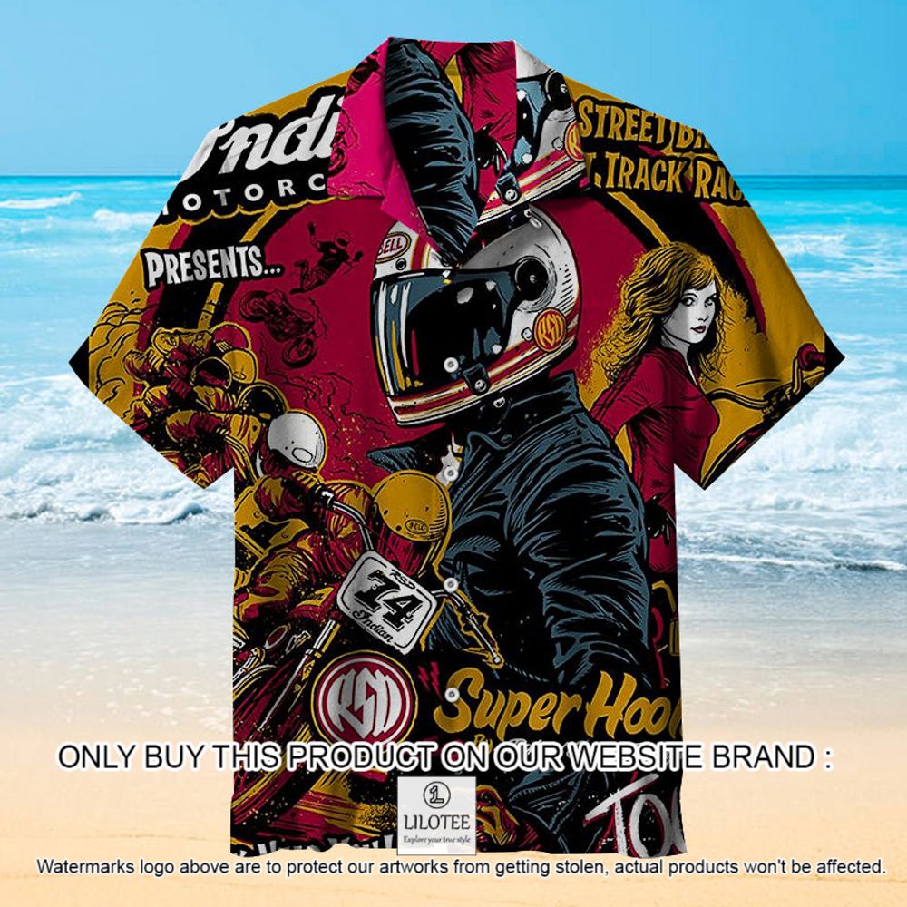 Touring Motorcycle Super Hoover By Roland sands Design Red Short Sleeve Hawaiian Shirt - LIMITED EDITION 12
