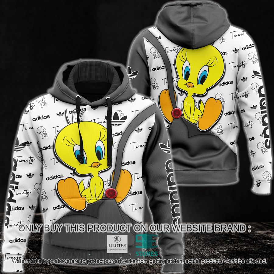 Tweety Adidas Grey and White 3D All Over Print Hoodie 9