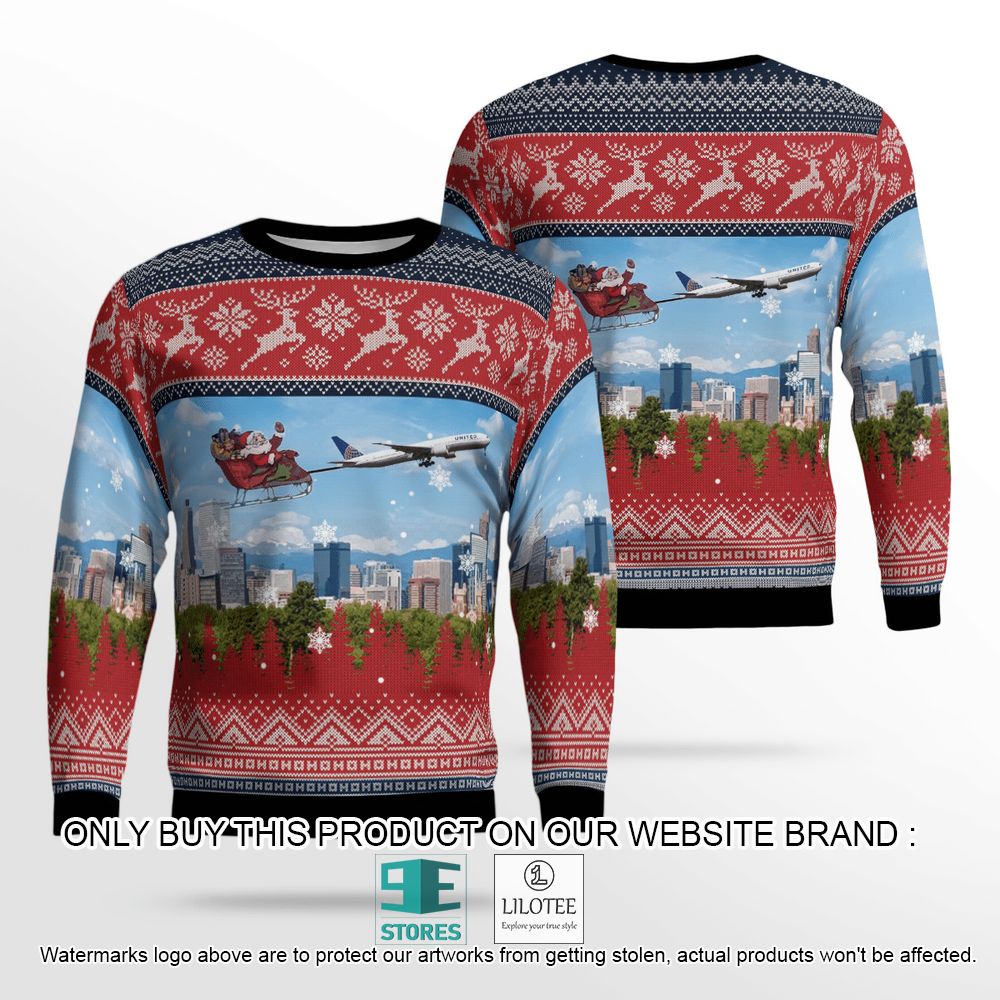 United Airlines Boeing 777-322ER With Santa over Denver Christmas Wool Sweater - LIMITED EDITION 13