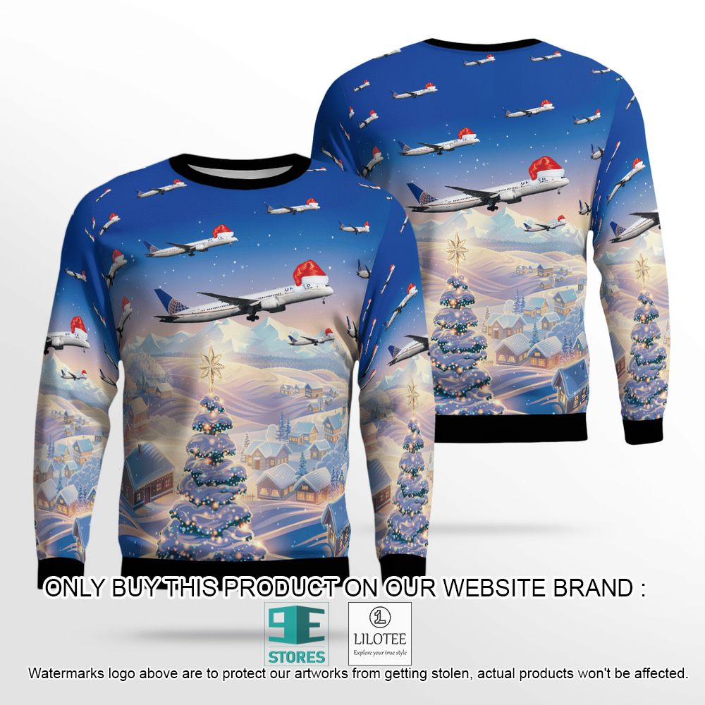 United Airlines Boeing 787-9 Dreamliner Blue Christmas Wool Sweater - LIMITED EDITION 13
