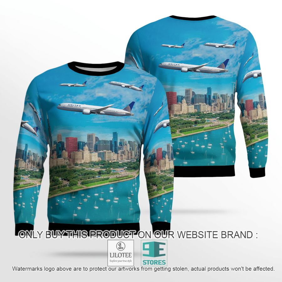 United Airlines Boeing 787-9 Dreamliner Merry Christmas 2021 Over Chicago Christmas Sweater - LIMITED EDITION 18