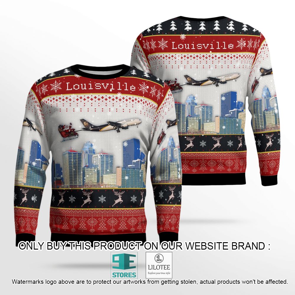 UPS Airbus A300F4-622R With Santa Over Louisville Christmas Wool Sweater - LIMITED EDITION 12