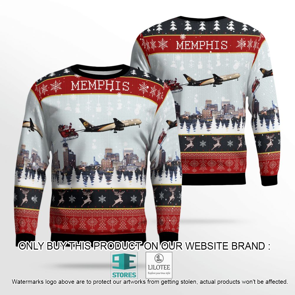 UPS Boeing 767-300F ER With Santa Over Memphis Christmas Wool Sweater - LIMITED EDITION 12