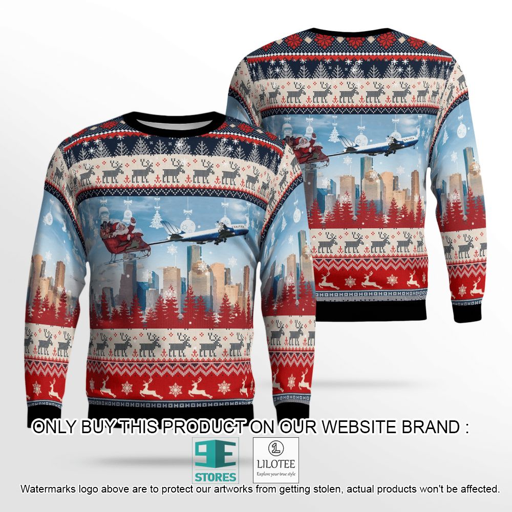 US Airlines 4 Boeing 747-422 With Santa Over Houston Christmas Wool Sweater - LIMITED EDITION 12