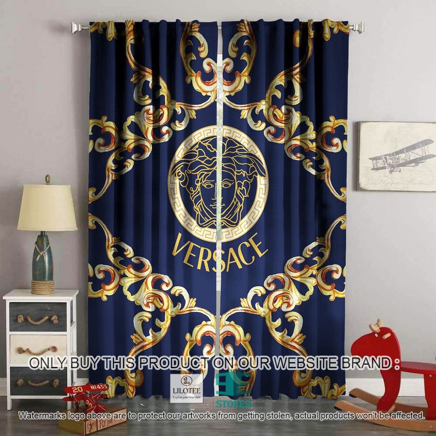 Versace Blue Navy Gold pattern Windown Curtain 9