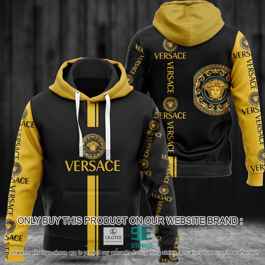 Versace Gold logo pattern black 3D All Over Print Hoodie 8