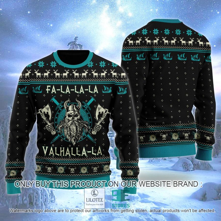 Viking Fa La La Teal black Ugly Christmas Sweater - LIMITED EDITION 4