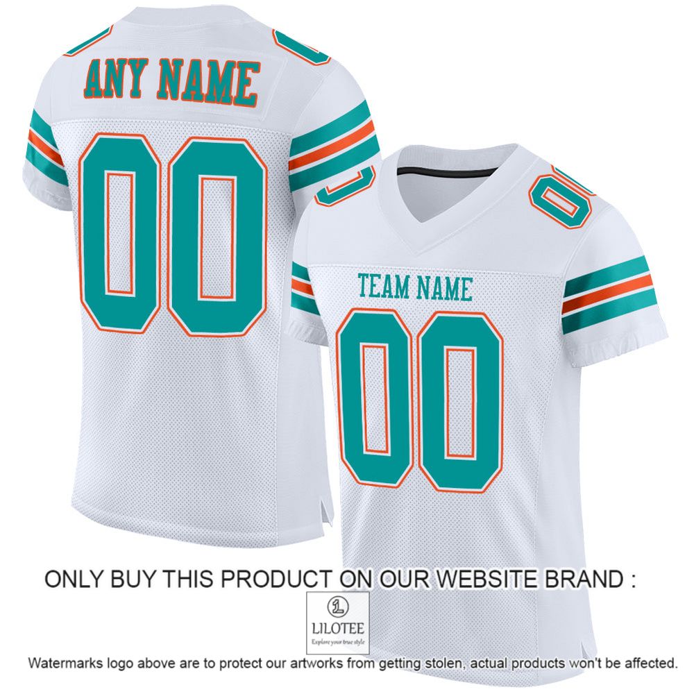 White Aqua-Orange Color Mesh Authentic Personalized Football Jersey - LIMITED EDITION 10