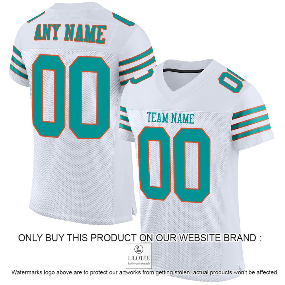 White Aqua-Orange Mesh Authentic Personalized Football Jersey - LIMITED EDITION 11