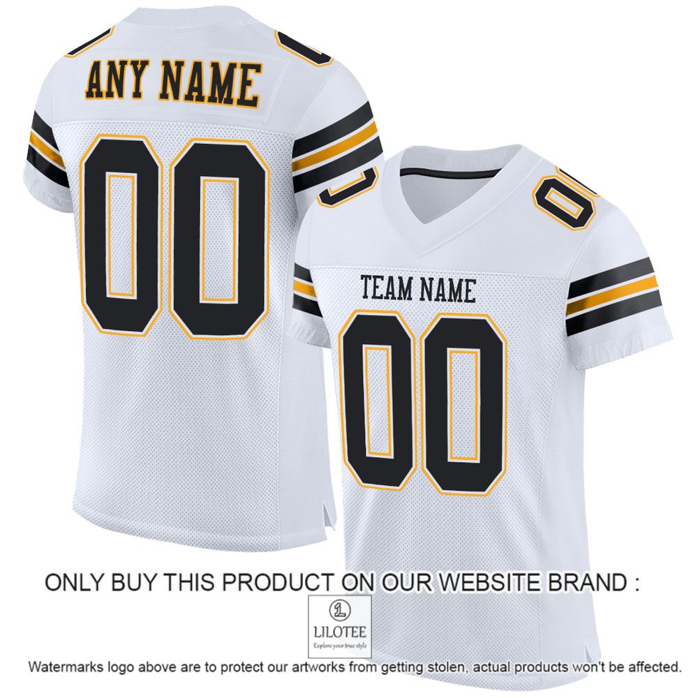 White Black-Gold Mesh Authentic Personalized Football Jersey - LIMITED EDITION 11