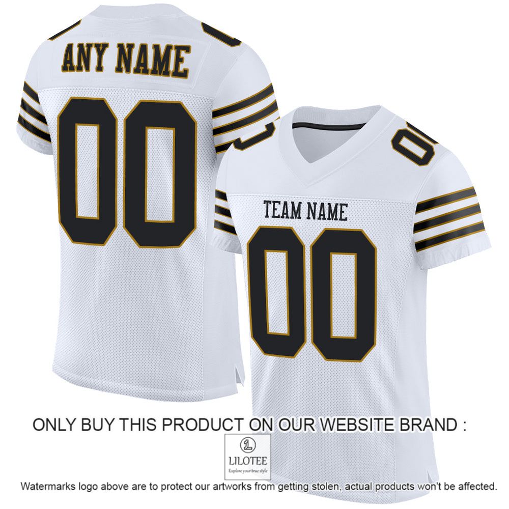 White Black-Old Gold Mesh Authentic Personalized Football Jersey - LIMITED EDITION 13