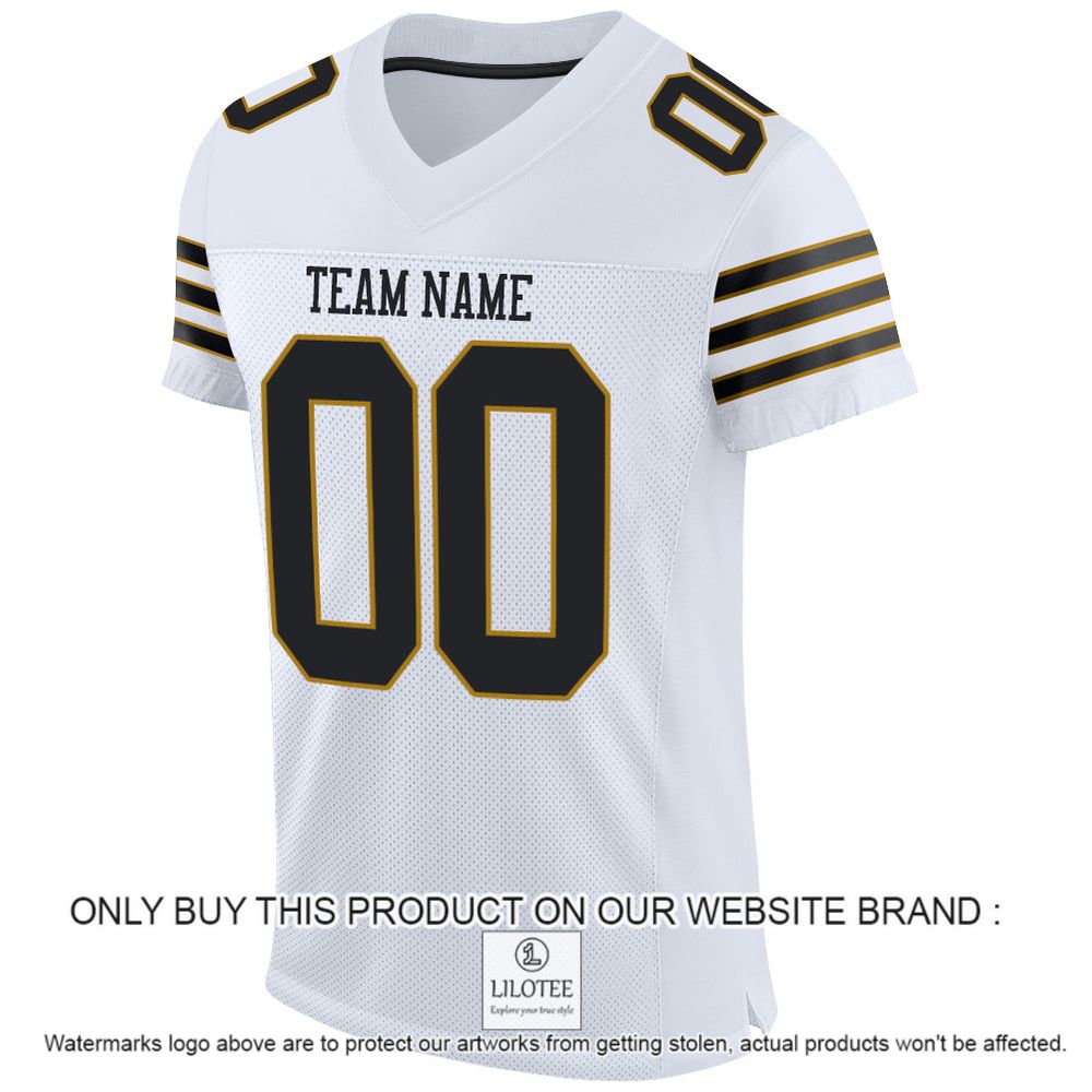 Alternative view of White Black-Old Gold Mesh Authentic Personalized Football Jersey - LIMITED EDITION
