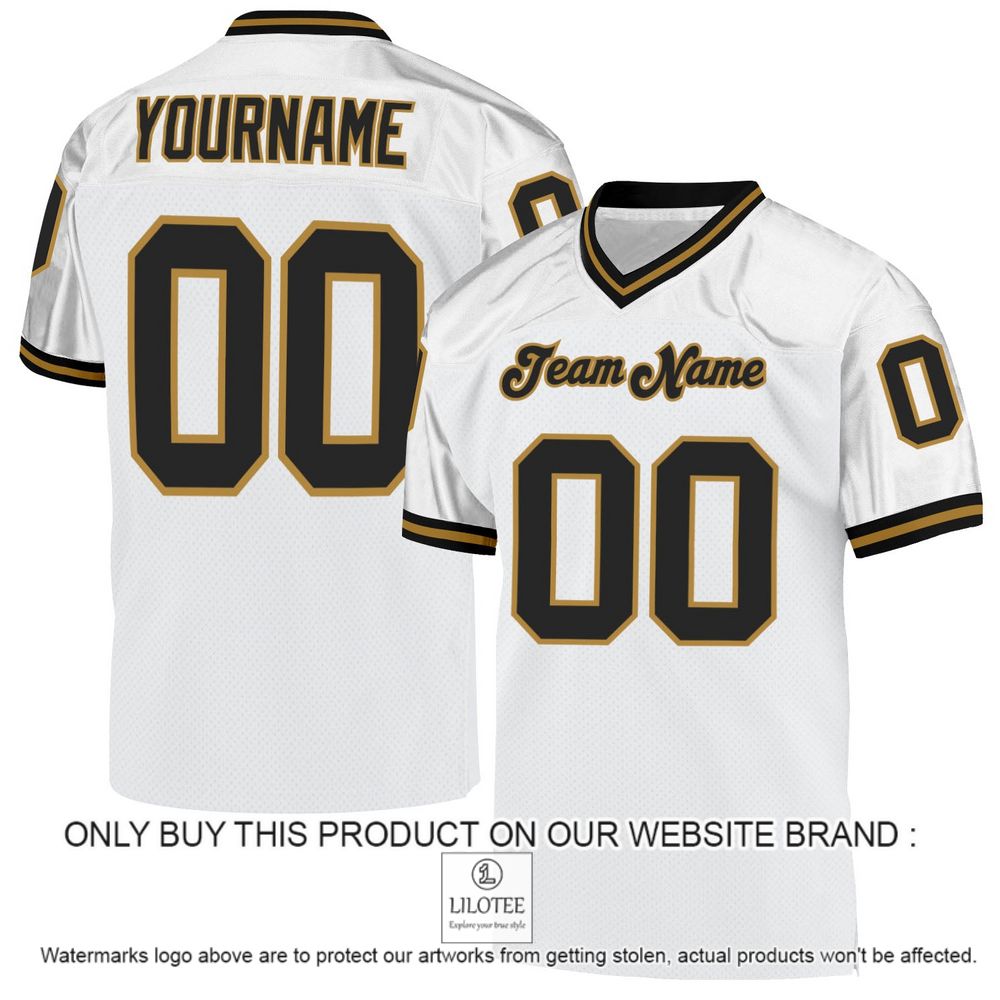 White Black-Old Gold Mesh Authentic Throwback Personalized Football Jersey - LIMITED EDITION 10
