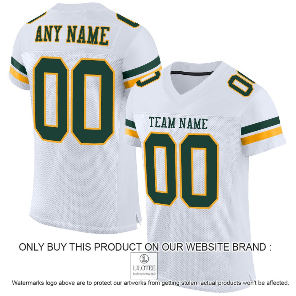 White Green-Gold Mesh Authentic Personalized Football Jersey - LIMITED EDITION 11