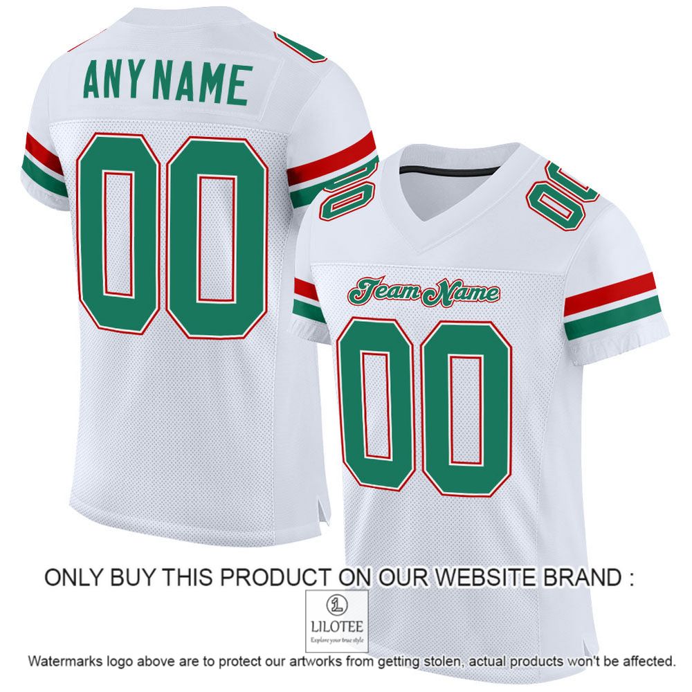 White Kelly Green-Red Mesh Authentic Personalized Football Jersey - LIMITED EDITION 13