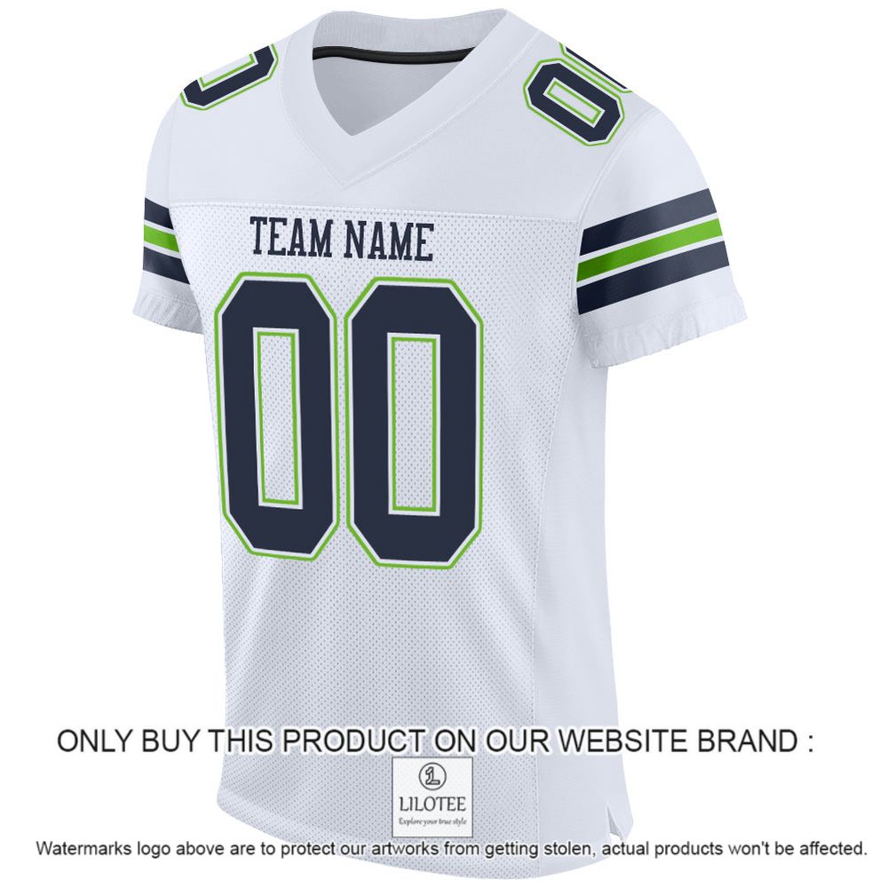 Alternative view of White Navy-Neon Green Mesh Authentic Personalized Football Jersey - LIMITED EDITION