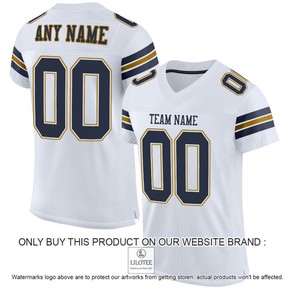 White Navy-Old Gold Color Mesh Authentic Personalized Football Jersey - LIMITED EDITION 10