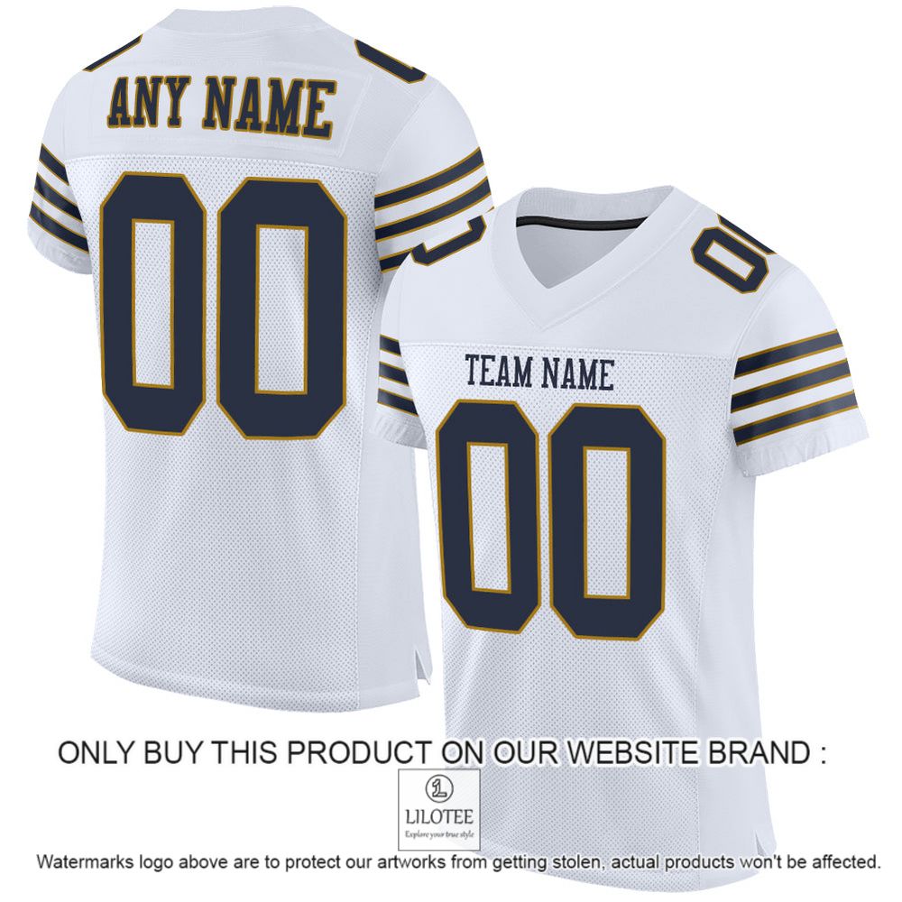 White Navy-Old Gold Mesh Authentic Personalized Football Jersey - LIMITED EDITION 11