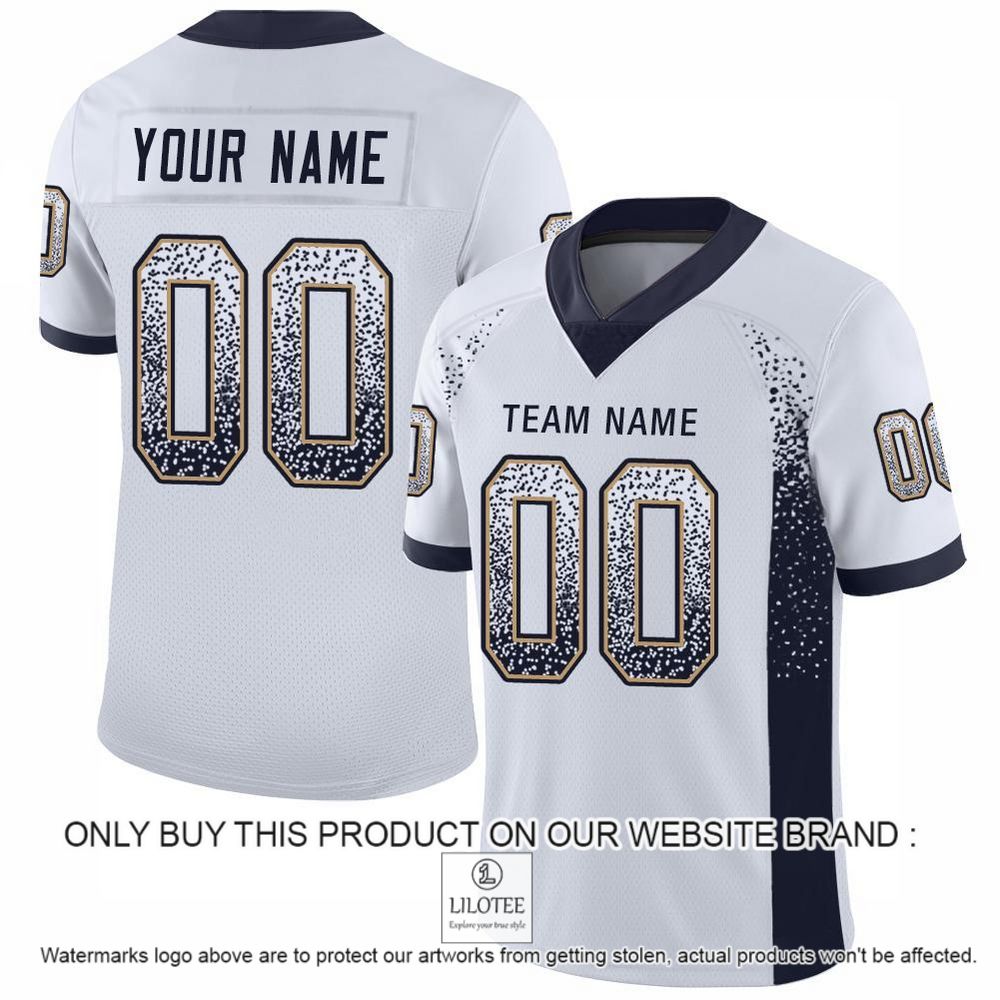 White Navy-Old Gold Mesh Drift Fashion Personalized Football Jersey - LIMITED EDITION 11