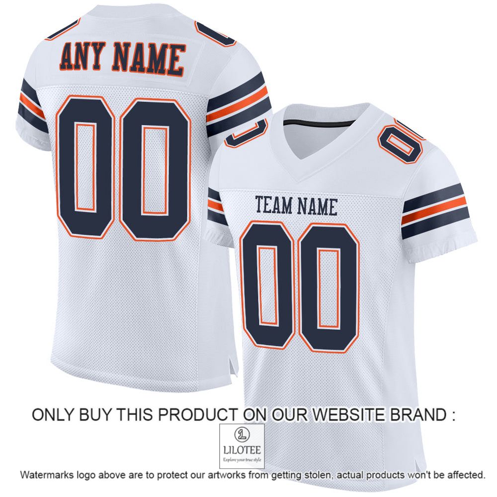 White Navy-Orange Mesh Authentic Personalized Football Jersey - LIMITED EDITION 11
