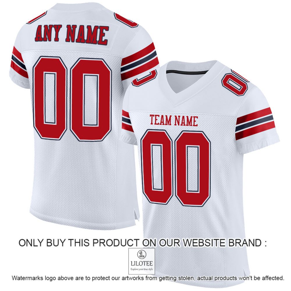 White Navy-Red Color Mesh Authentic Personalized Football Jersey - LIMITED EDITION 10