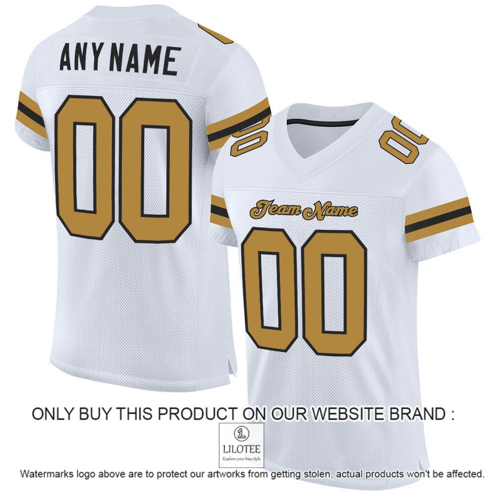 White Old Gold-Black Mesh Authentic Personalized Football Jersey - LIMITED EDITION 10