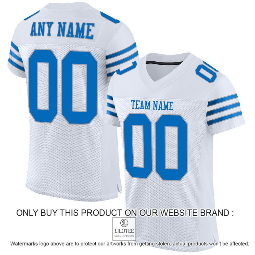 White Panther Blue-Light Gray Mesh Authentic Personalized Football Jersey - LIMITED EDITION 10