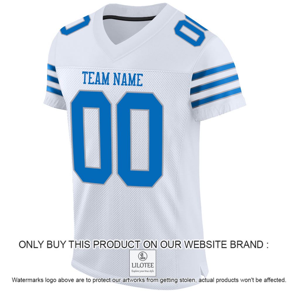 Alternative view of White Panther Blue-Light Gray Mesh Authentic Personalized Football Jersey - LIMITED EDITION