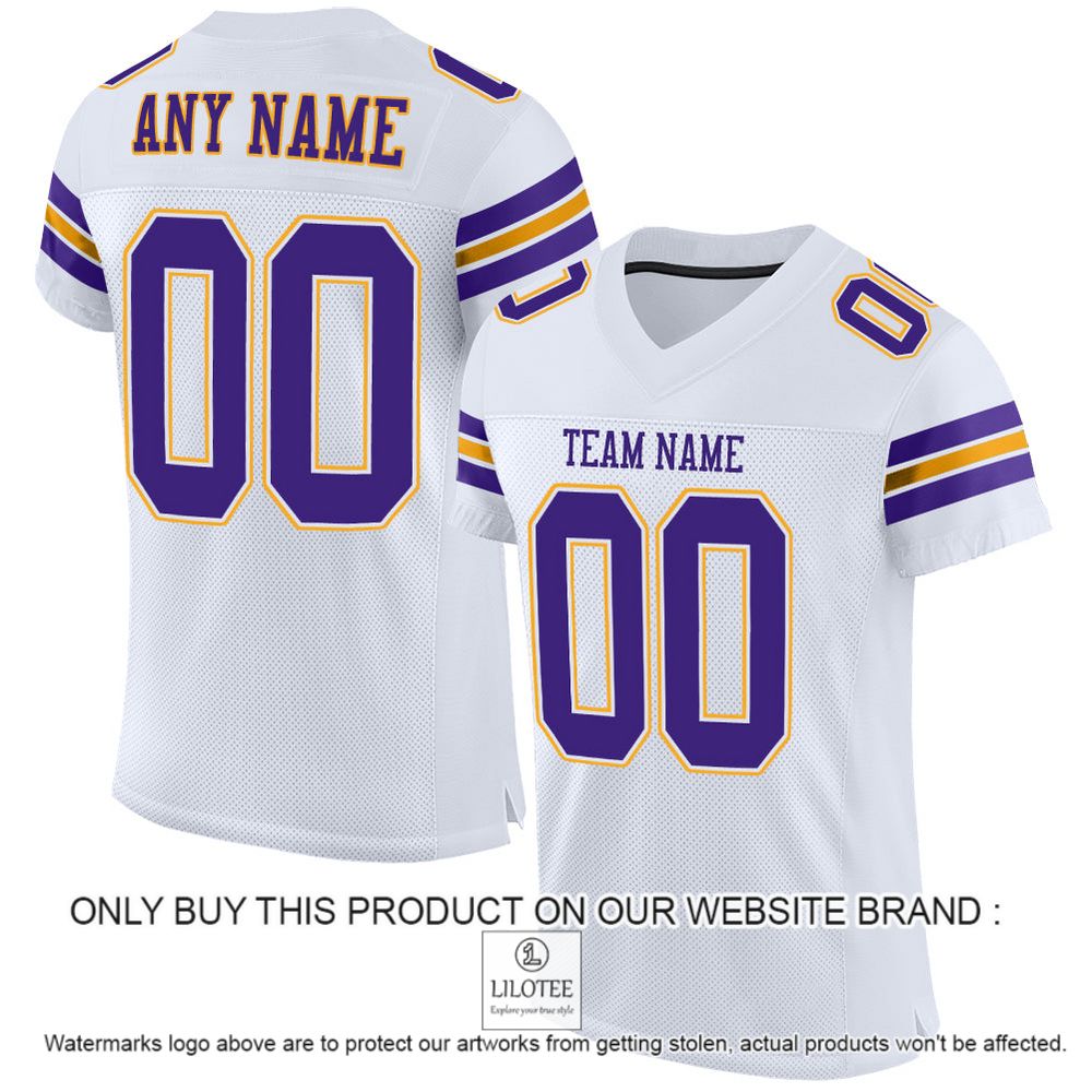 White Purple-Gold Color Mesh Authentic Personalized Football Jersey - LIMITED EDITION 10