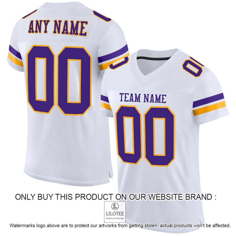 White Purple-Gold Mesh Authentic Personalized Football Jersey - LIMITED EDITION 10