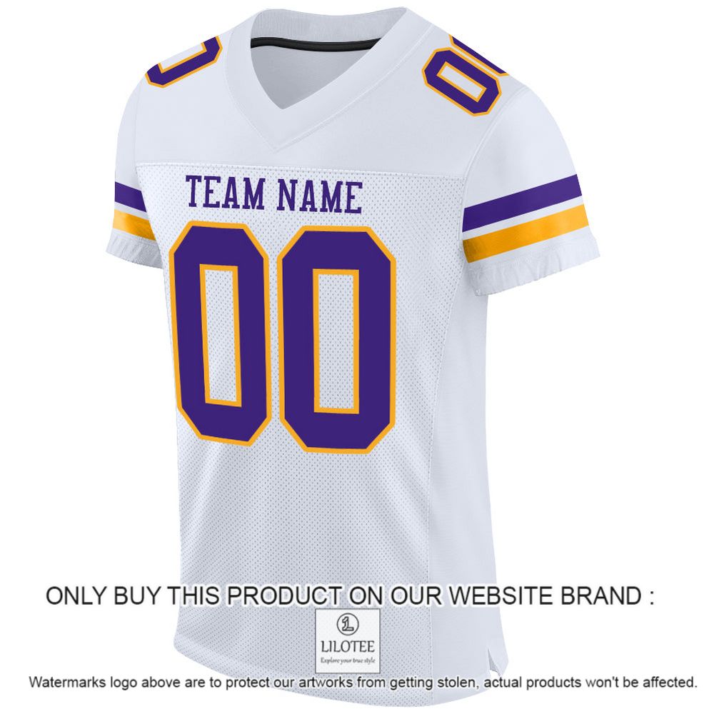 Alternative view of White Purple-Gold Mesh Authentic Personalized Football Jersey - LIMITED EDITION