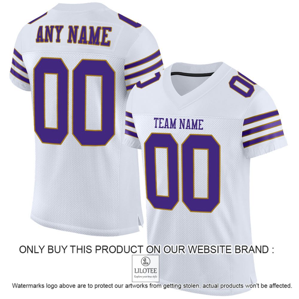 White Purple-Old Gold Mesh Authentic Personalized Football Jersey - LIMITED EDITION 10