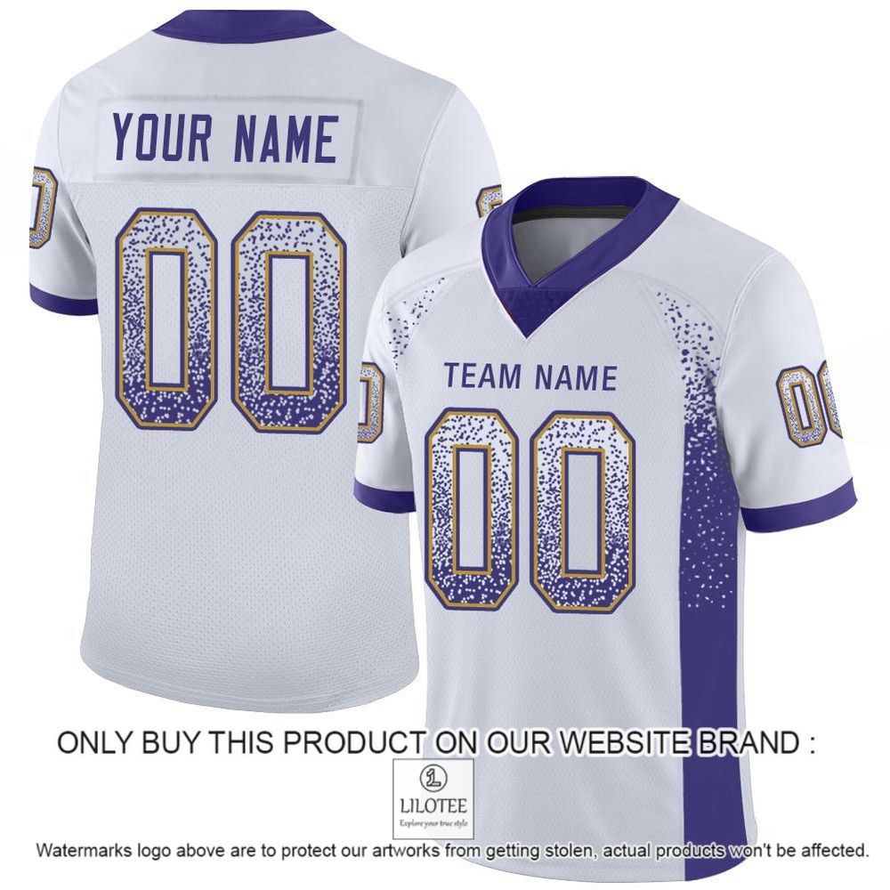 White Purple-Old Gold Mesh Drift Fashion Personalized Football Jersey - LIMITED EDITION 13