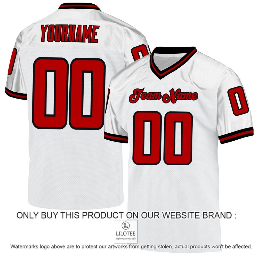 White Red-Black Mesh Authentic Throwback Personalized Football Jersey - LIMITED EDITION 11