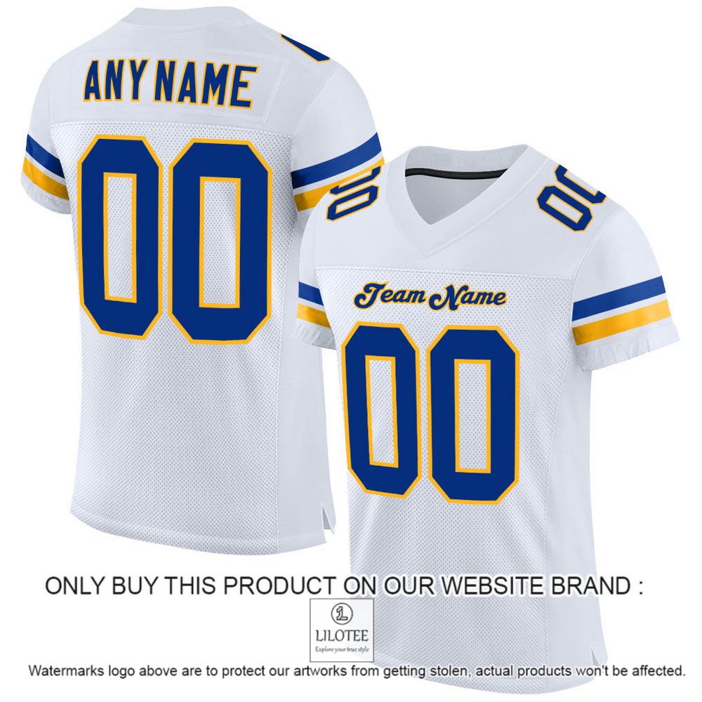 White Royal-Gold Mesh Authentic Personalized Football Jersey - LIMITED EDITION 10