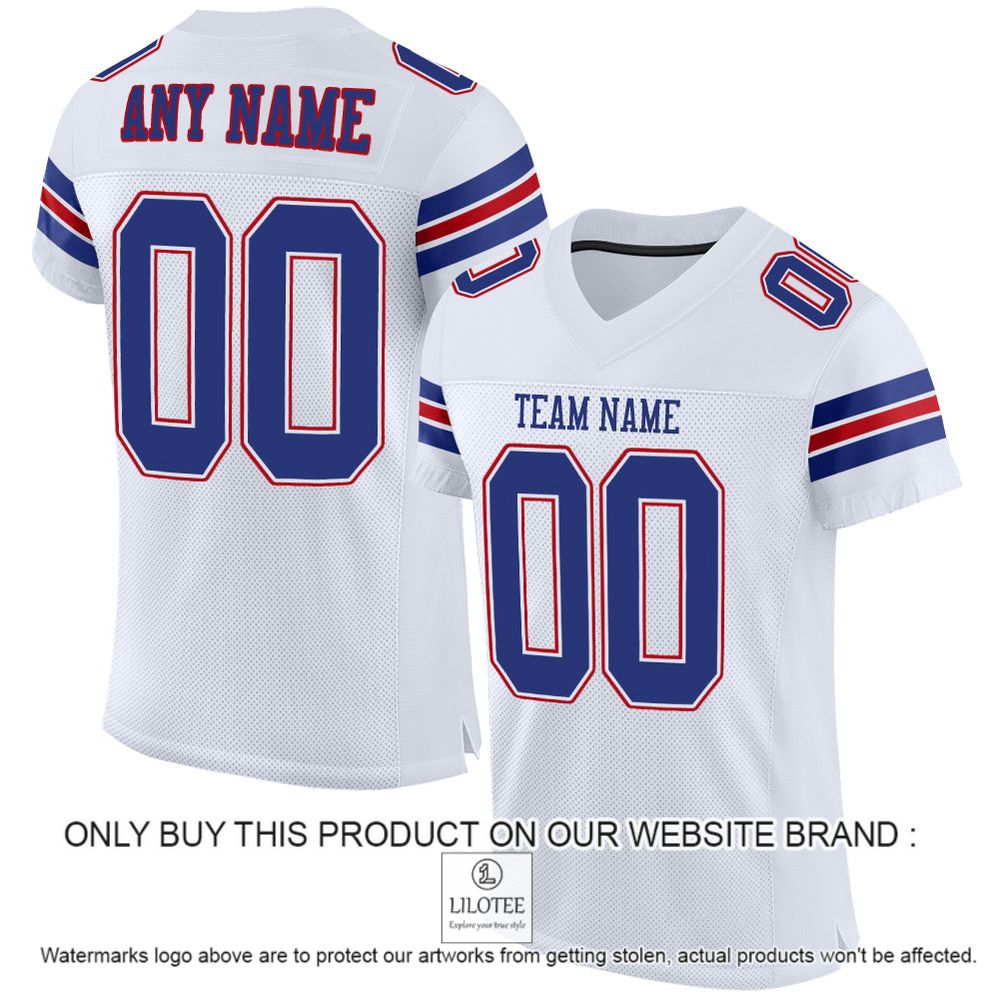 White Royal-Red Mesh Authentic Personalized Football Jersey - LIMITED EDITION 10