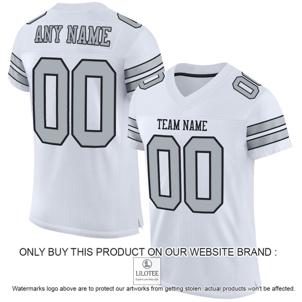 White Silver-Black Mesh Authentic Personalized Football Jersey - LIMITED EDITION 12