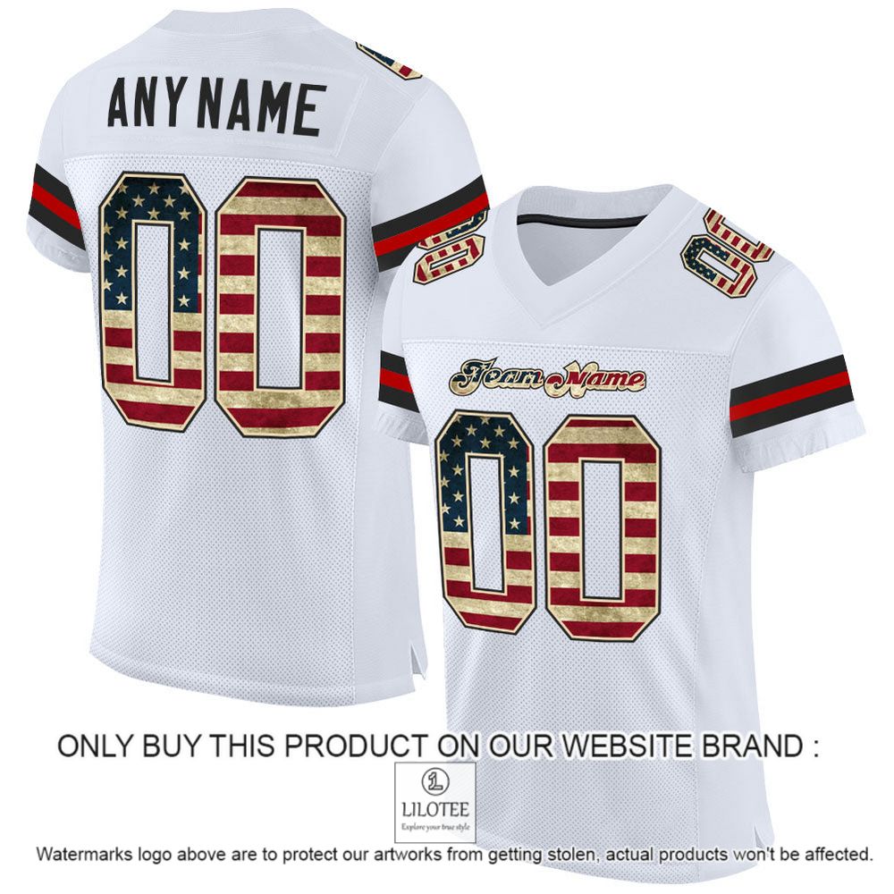White Vintage USA Flag-Black Mesh Authentic Personalized Football Jersey - LIMITED EDITION 8