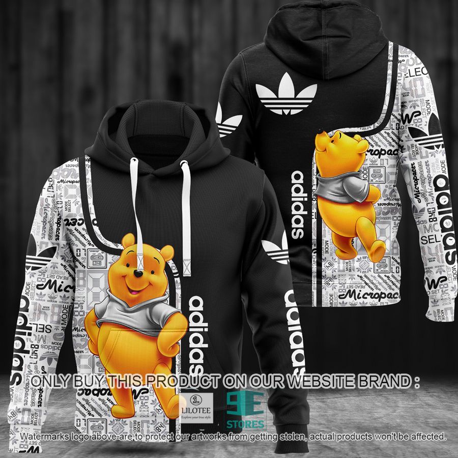 Winnie the Pooh Adidas Black White 3D All Over Print Hoodie 9